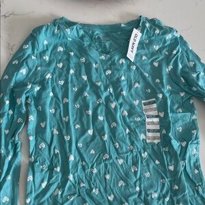 Old Navy Turquoise Heart Pattern Long Sleeve Top